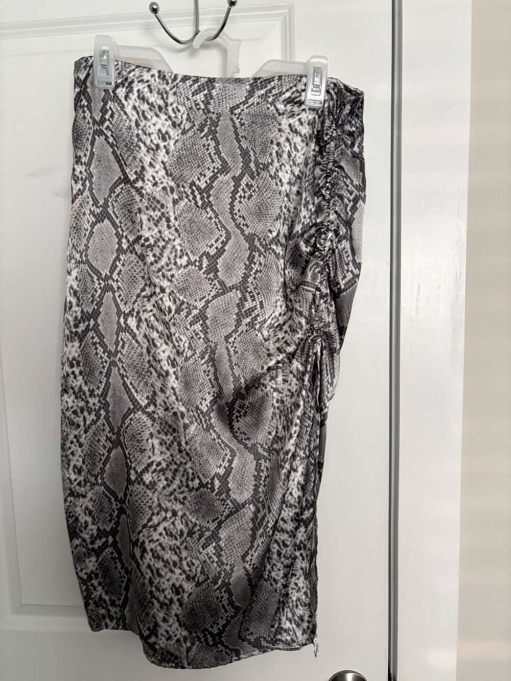 free press Gray Snake Print Ruched Midi Skirt